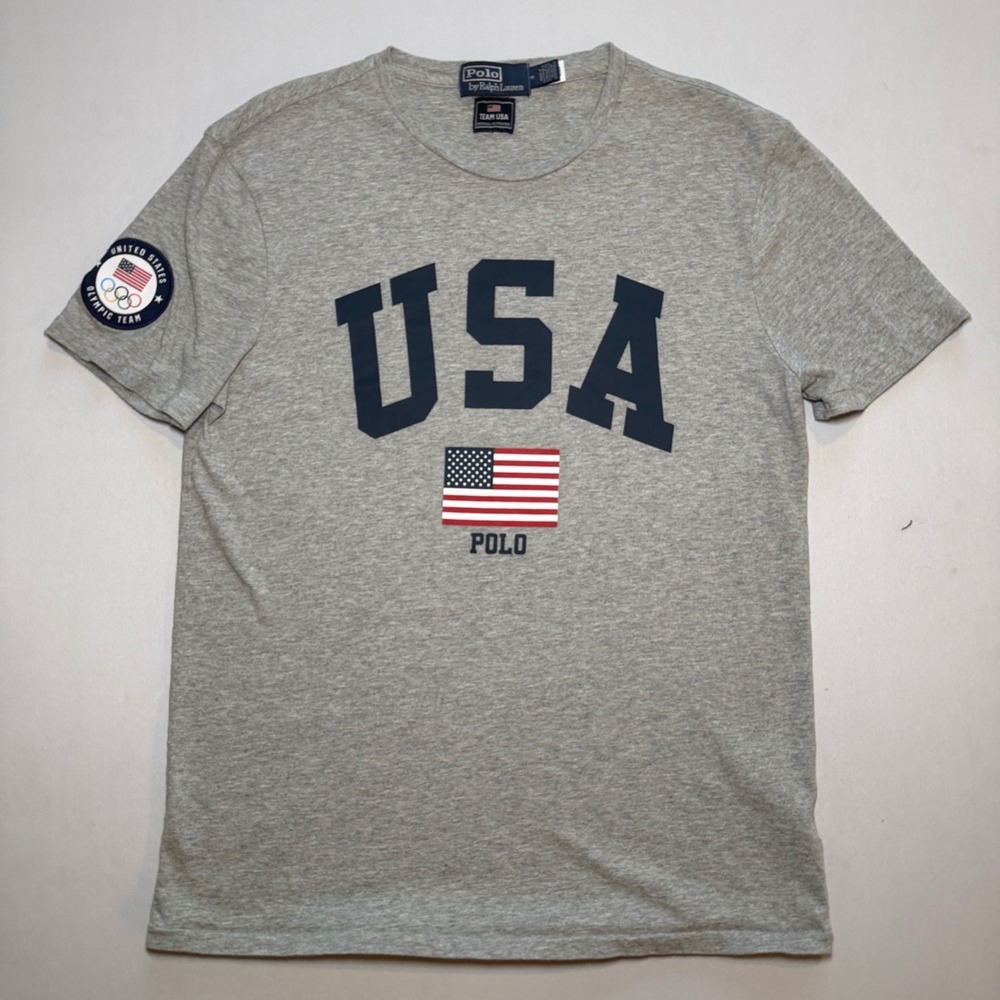 Polo Ralph Lauren Team USA Olympic Shirt Womens Medium Gray Cotton Patch Preppy